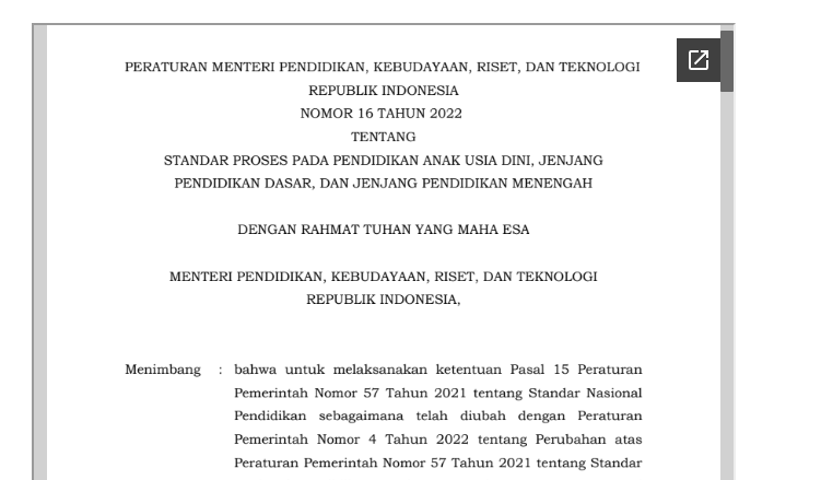 Standar Proses PAUD DIKDASMEN Dalam Permendikbudristek Nomor 16/2022